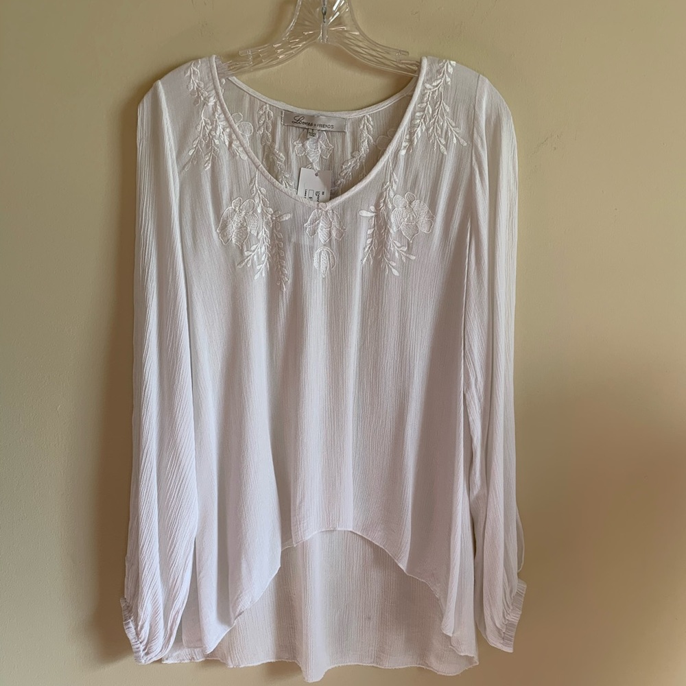 NWT Lovers + Friends Embroidered High Low Blouse S